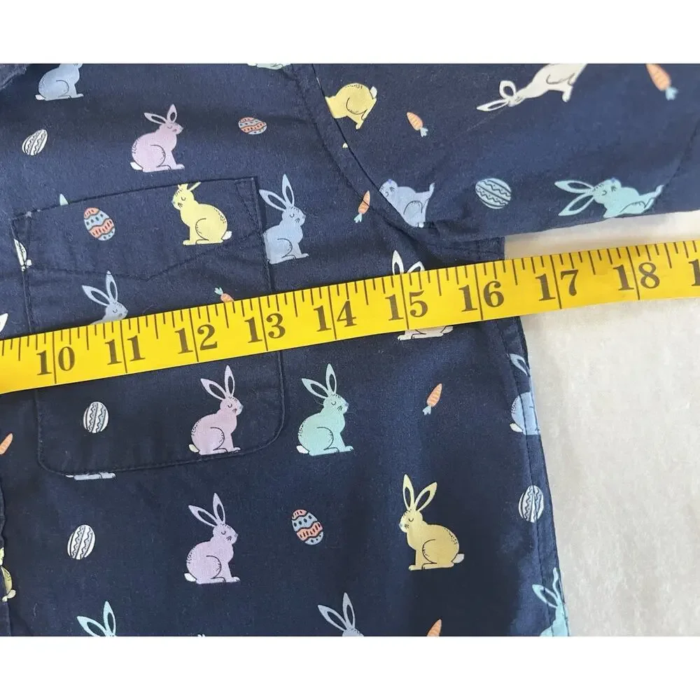 The Children's Place Boys M Cotton Bunny Easter Button-Up Shirt Blue Pockets